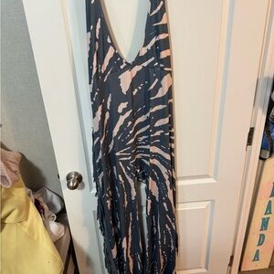 Gray and Tan Tie Dye Fringe Jumpsuit